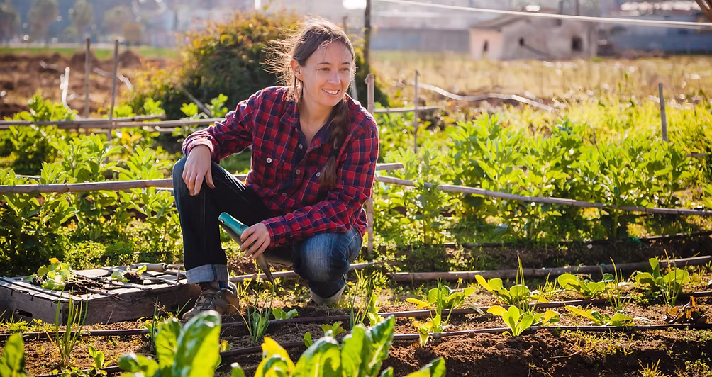 farmer checking her crops